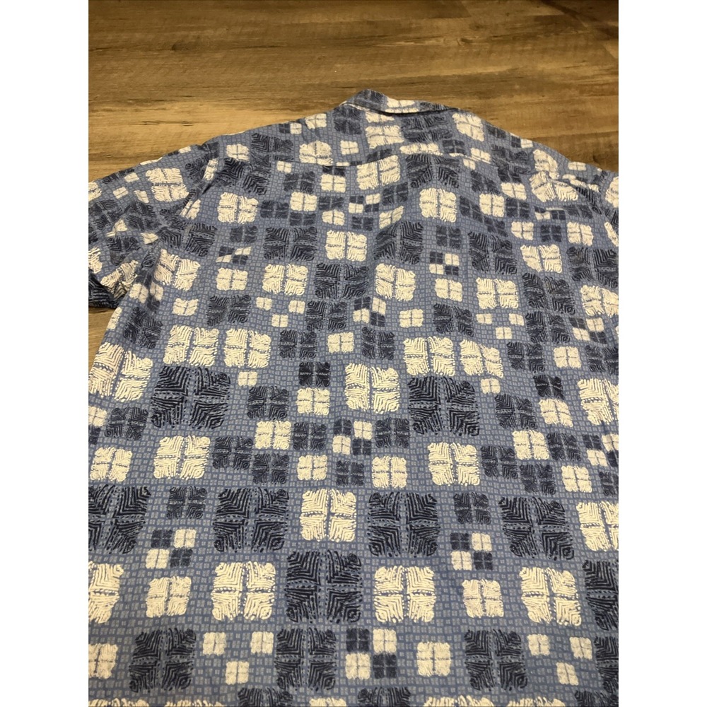 Nat Nast Men's XXL Blue Geometric Button-Up Short Sleeve Pocket Silk Shirt - Picture 7 of 7